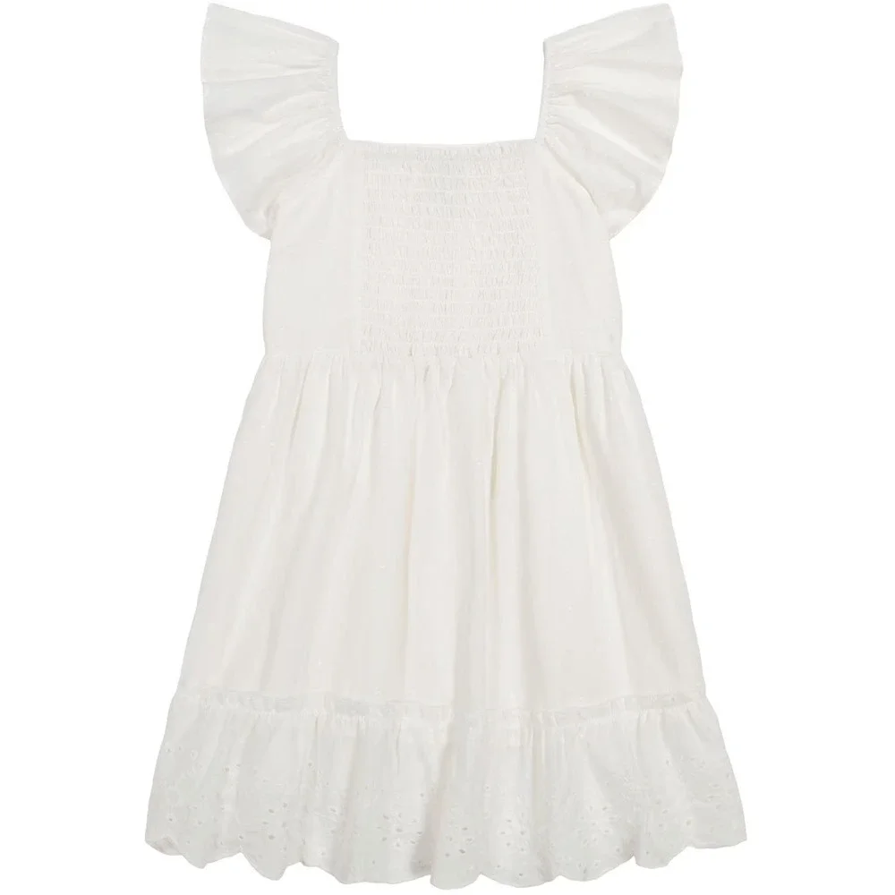 Gap Kids White Eyelet Clip Dot Dress Girls L 10/12 100% Cotton Sundress